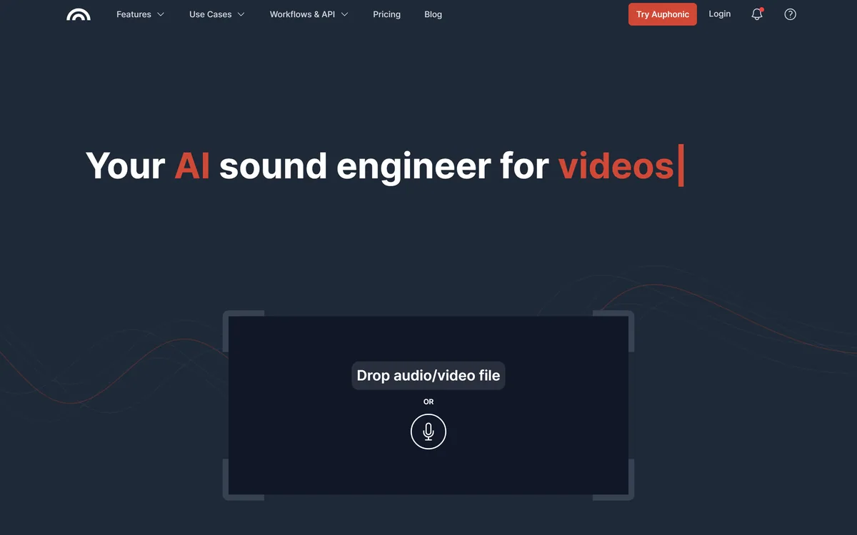 The Auphonic homepage describing an AI sound engineer for audio and video