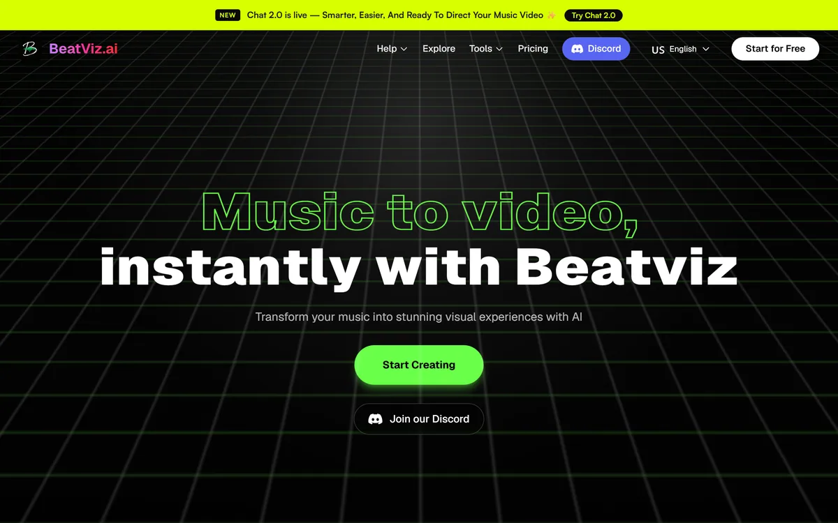 BeatViz homepage showing the AI music video generator