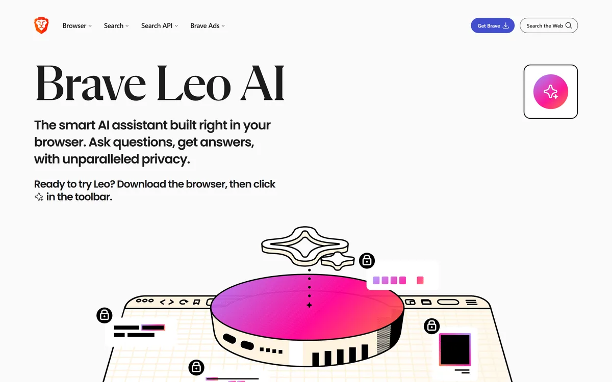 The Brave Leo page describing an AI assistant built into the Brave browser
