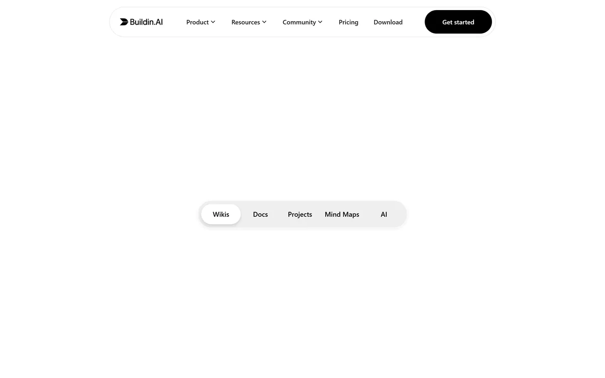The Buildin homepage describing an all-in-one AI workspace