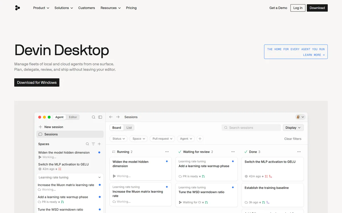 The page served at the former Codeium address, which now resolves to the Devin Desktop product site