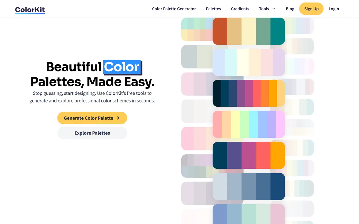 ColorKit homepage showing the free colour tools