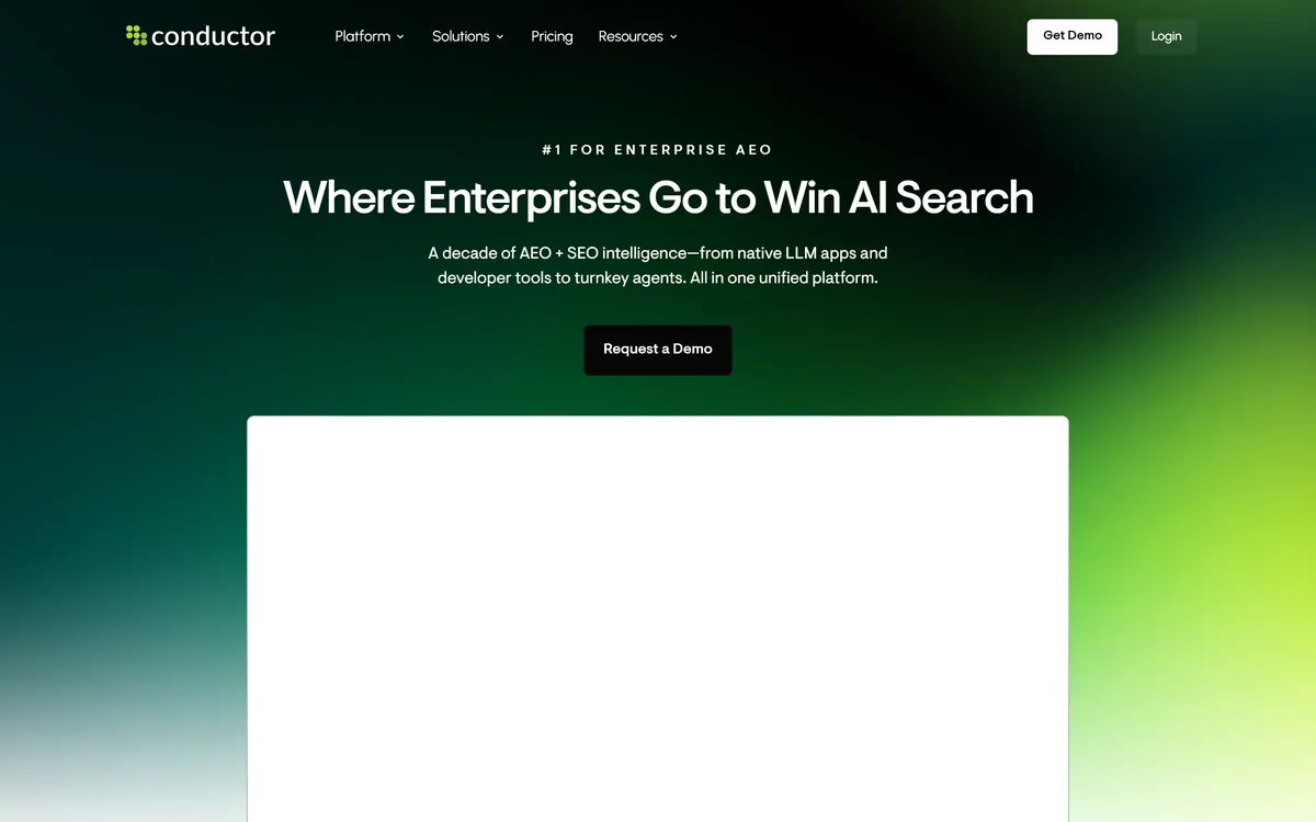 Conductor homepage showing the enterprise AEO platform