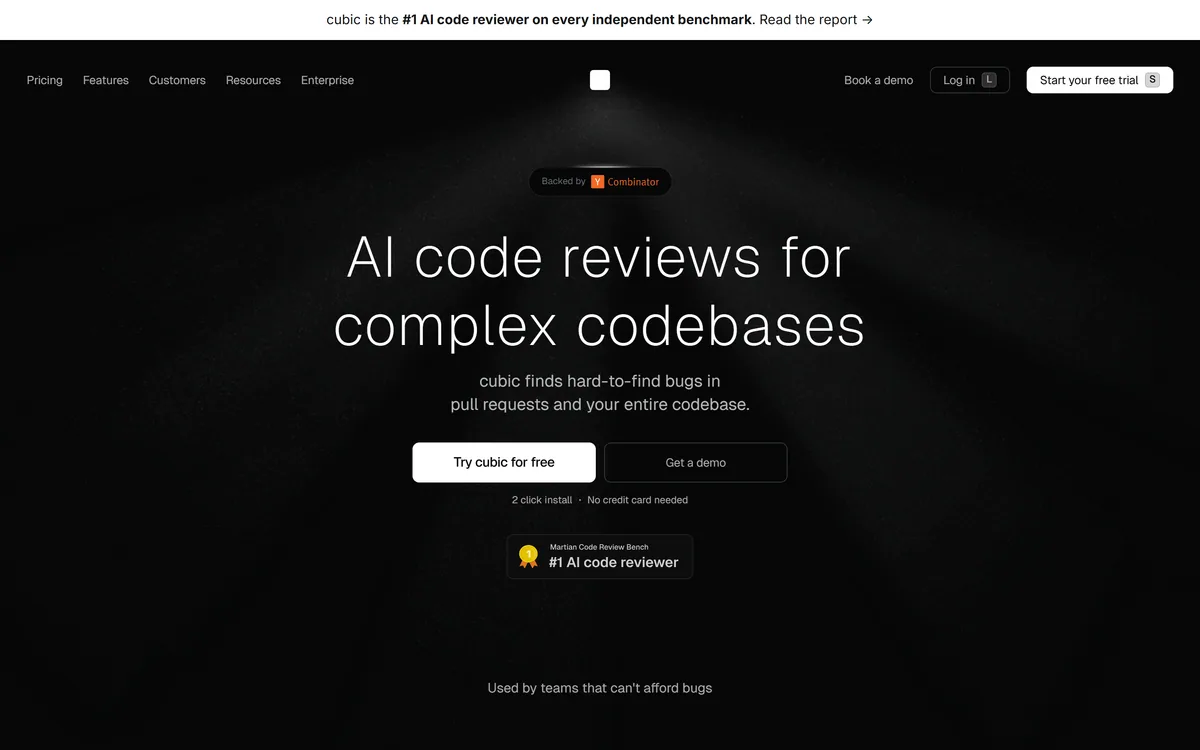cubic homepage showing the AI code review platform