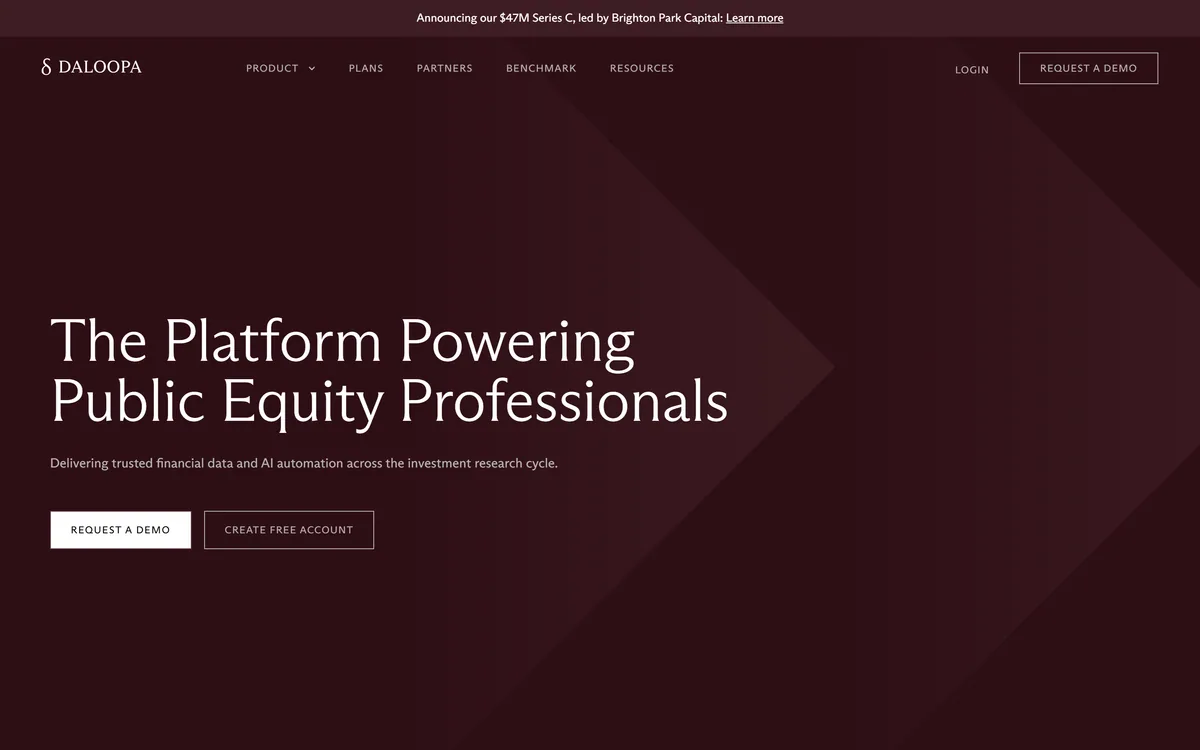 Daloopa homepage showing the financial data platform for public equity professionals