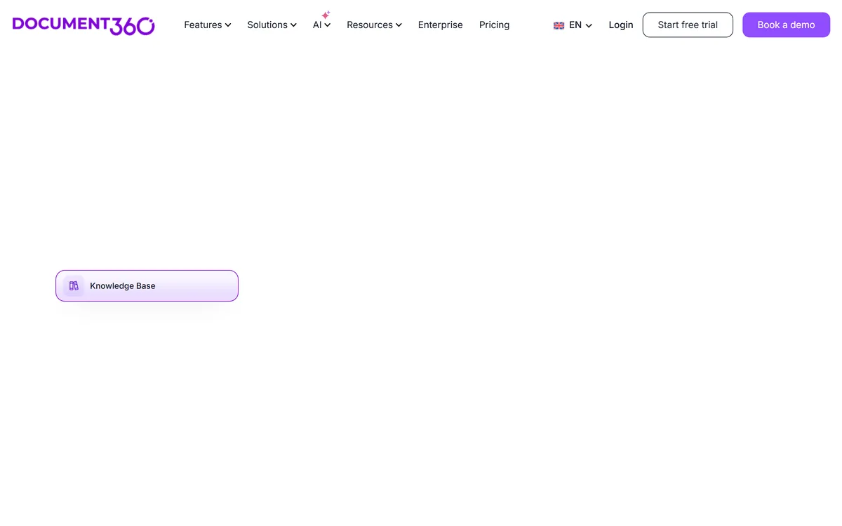 Document360 homepage showing intelligent knowledge base software
