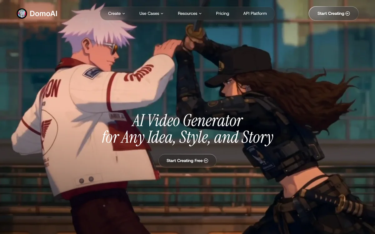 DomoAI homepage showing the AI video generator