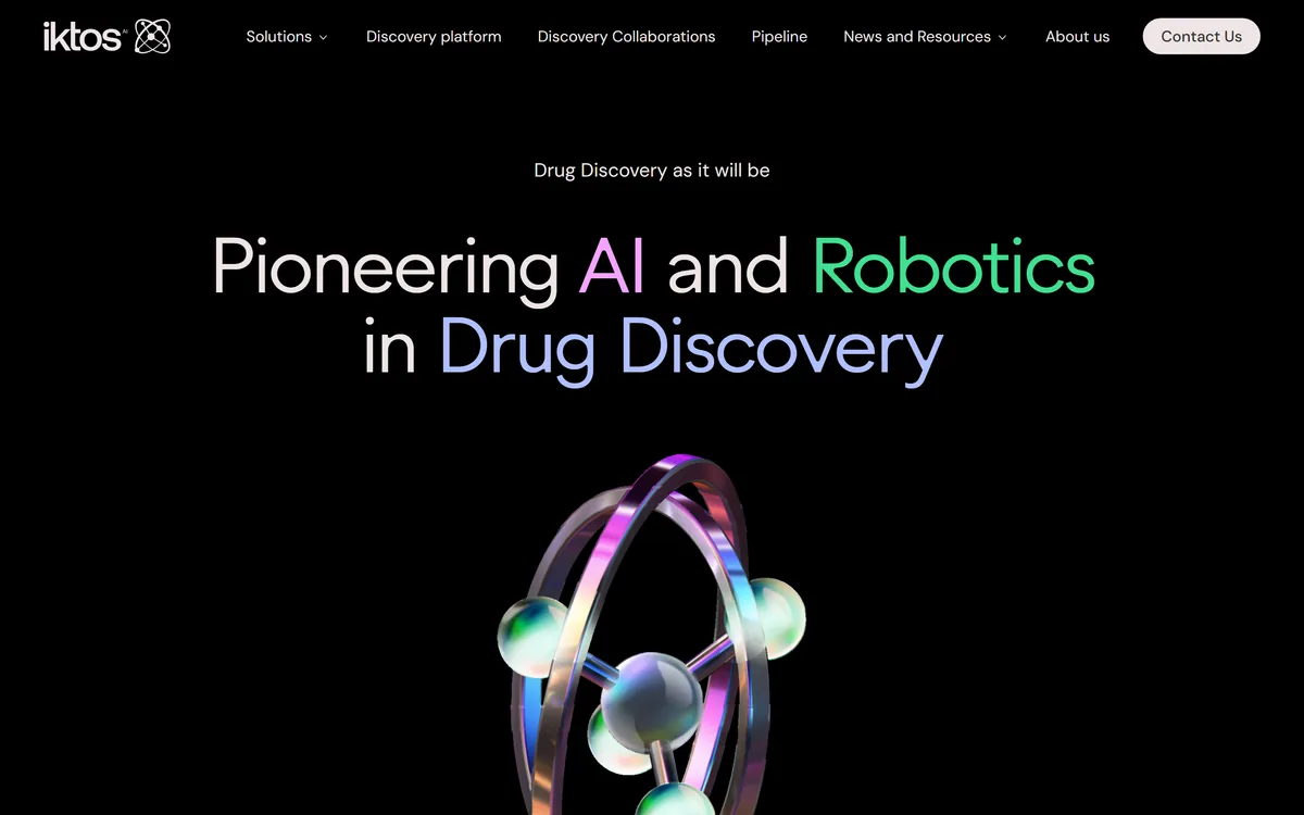 The Iktos homepage describing generative AI and robotics for drug discovery