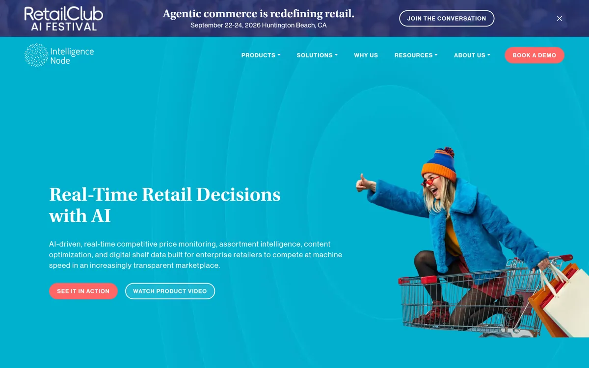 Intelligence Node homepage showing the retail intelligence platform