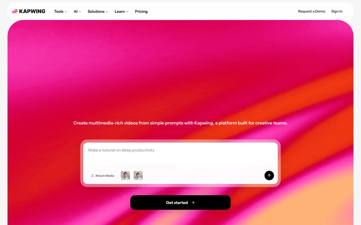 Kapwing homepage showing the browser video editor