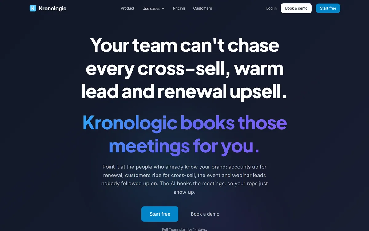 Kronologic homepage showing the AI meeting booking platform