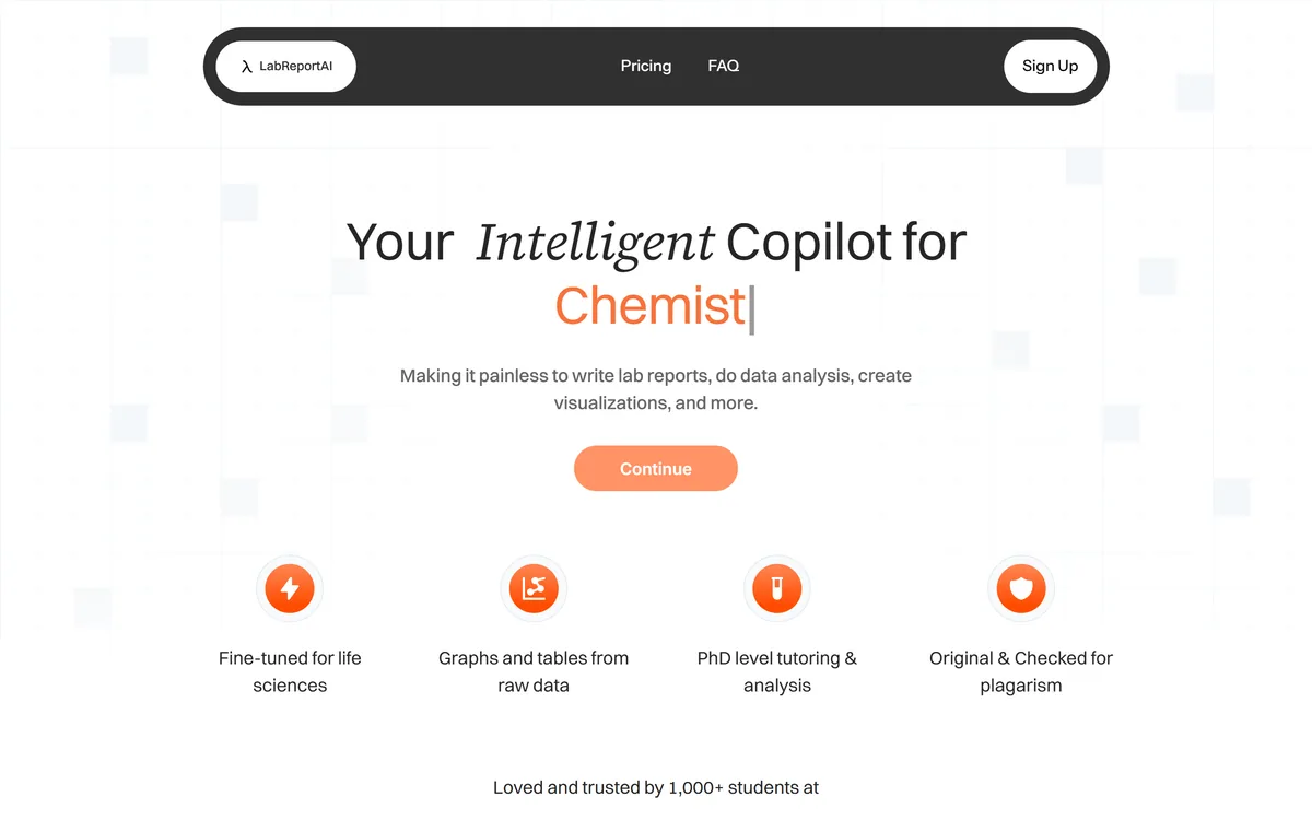 LabReportAI homepage showing the lab report copilot