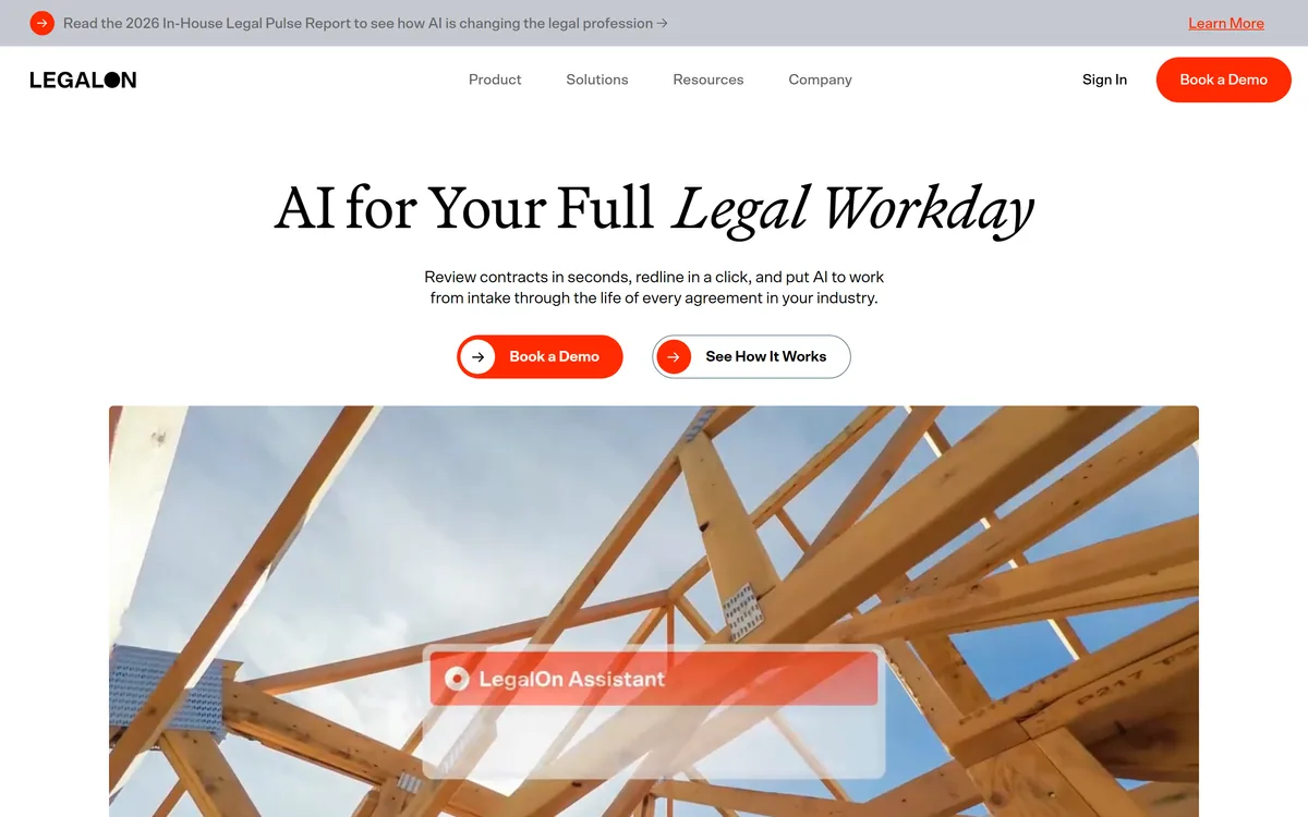 LegalOn homepage showing the legal AI contracting platform