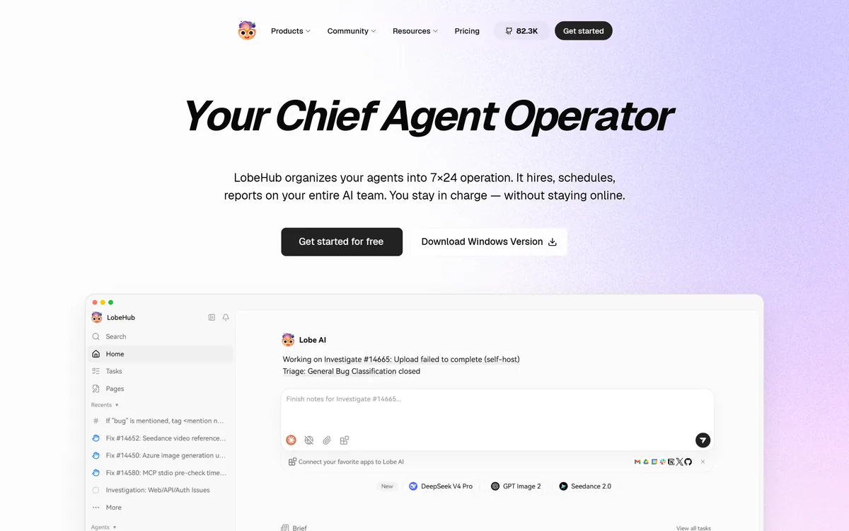 LobeHub homepage showing the Chief Agent Operator platform