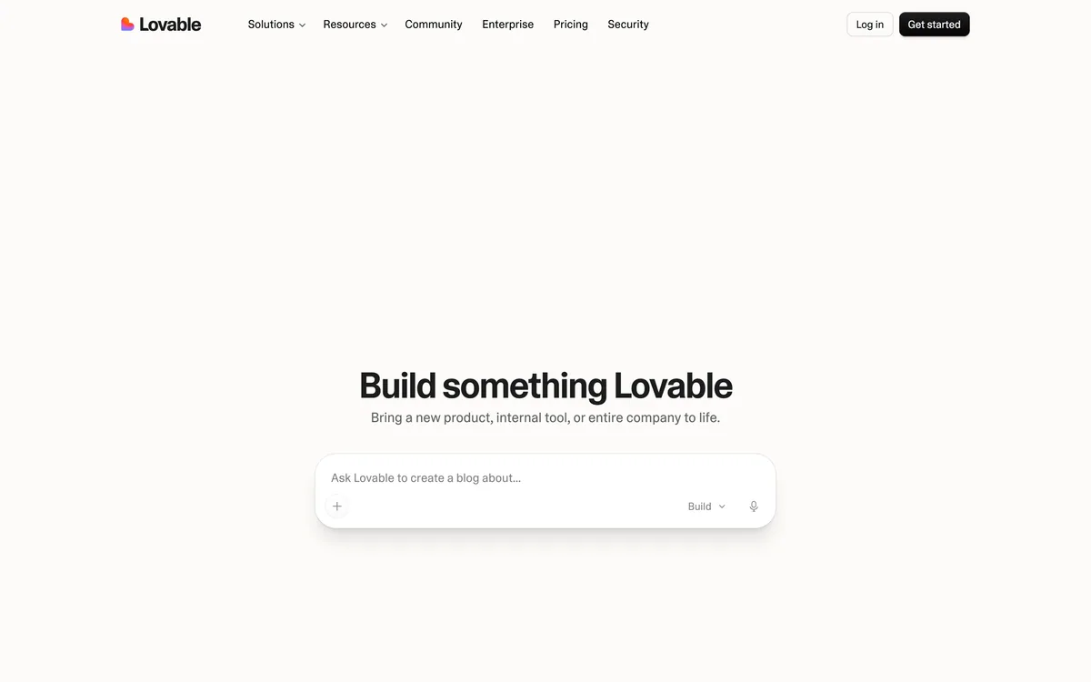 Lovable homepage showing the AI app builder