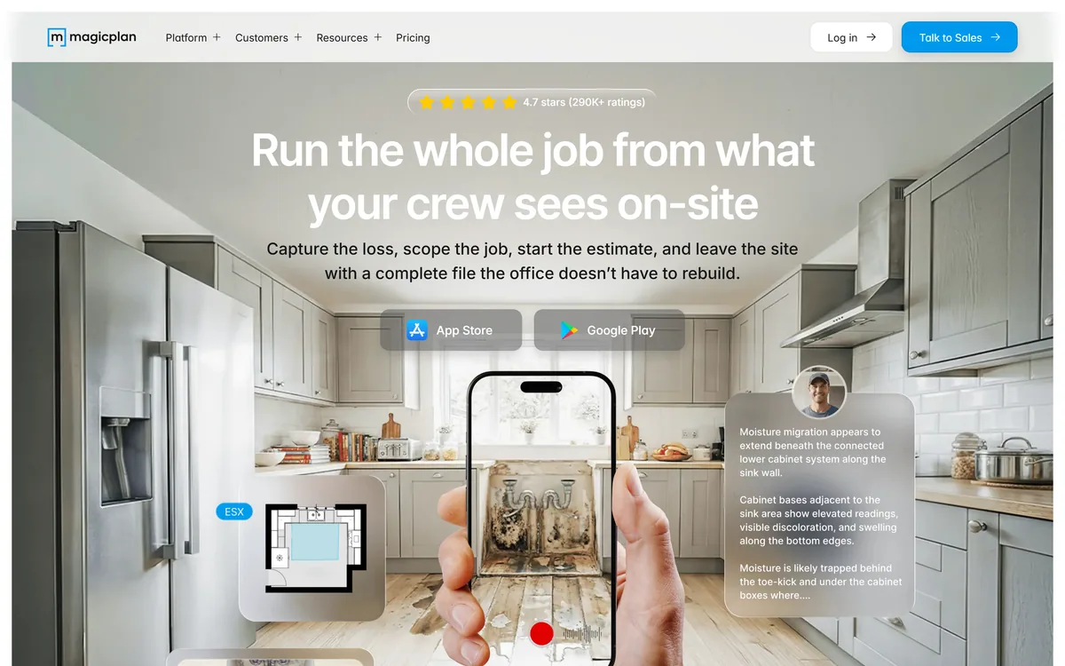 Magicplan homepage showing the field documentation app