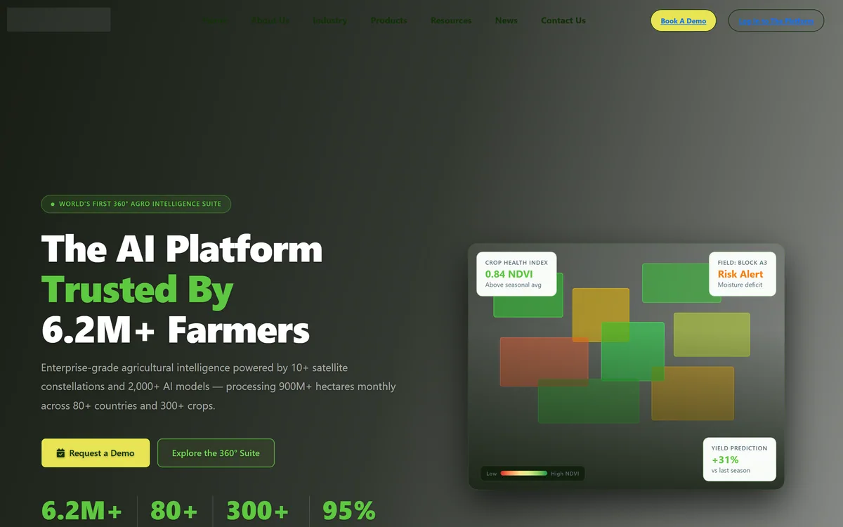 Map My Crop homepage showing the satellite agricultural intelligence platform