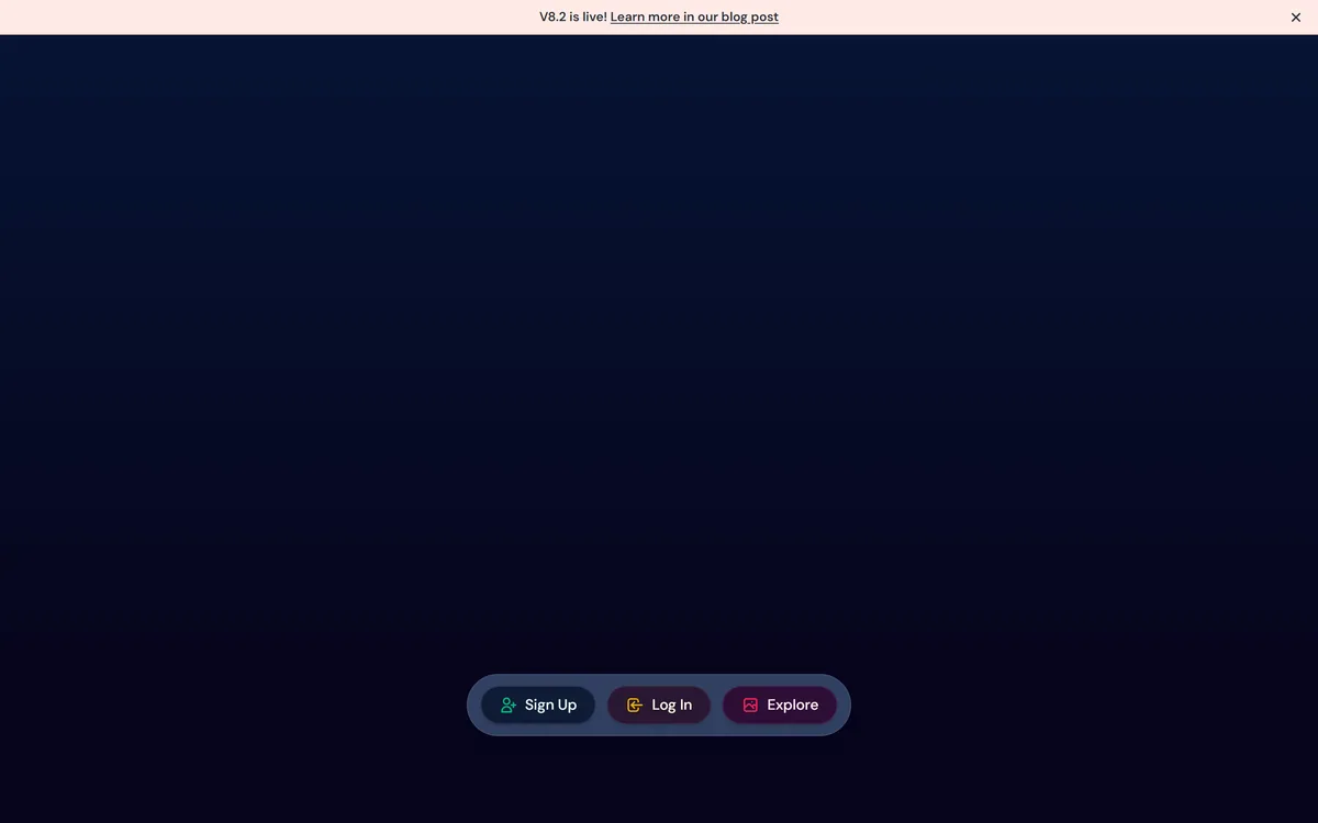 Midjourney's homepage with sign up, log in, and explore entry points