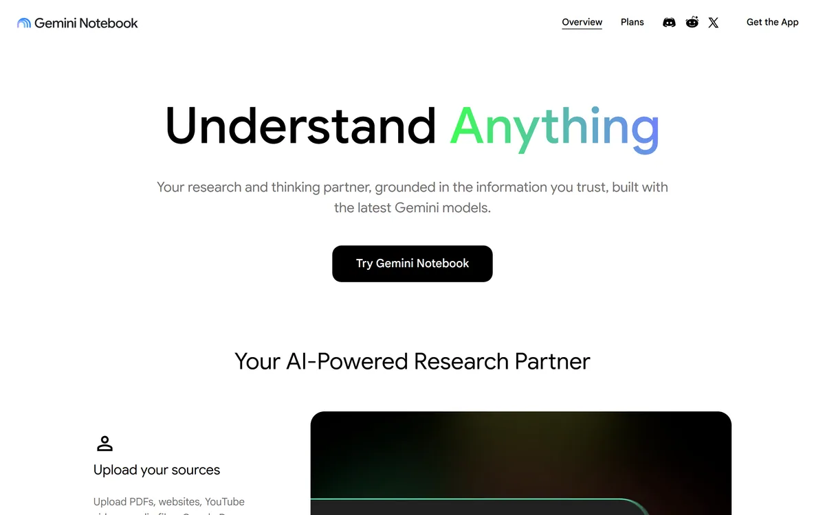 Gemini Notebook homepage showing the research tool formerly called NotebookLM
