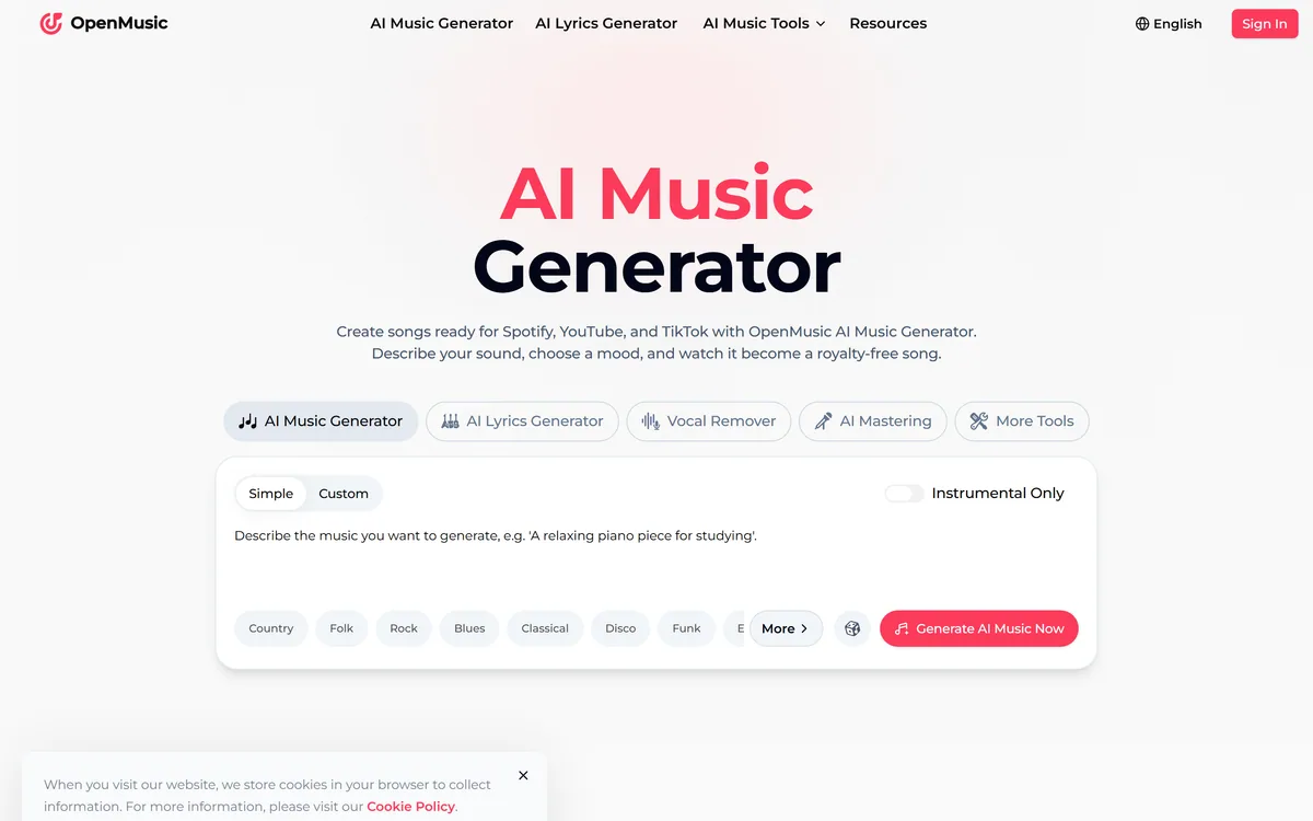 OpenMusic AI screenshot