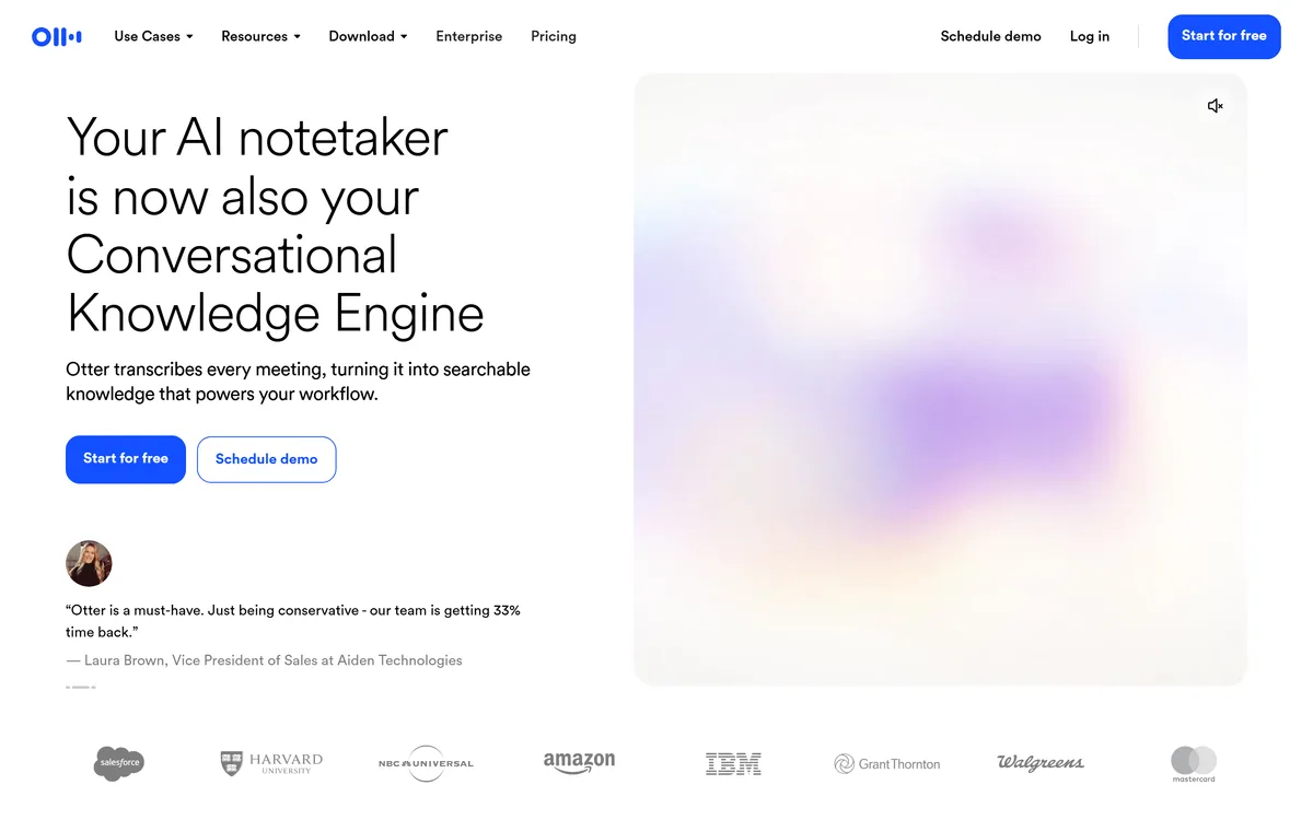 Otter.ai's homepage presenting its AI meeting notetaker
