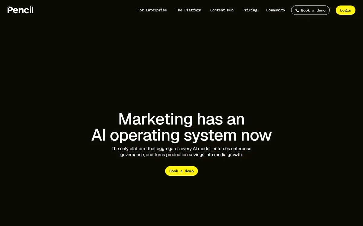 Pencil homepage showing the AI marketing platform