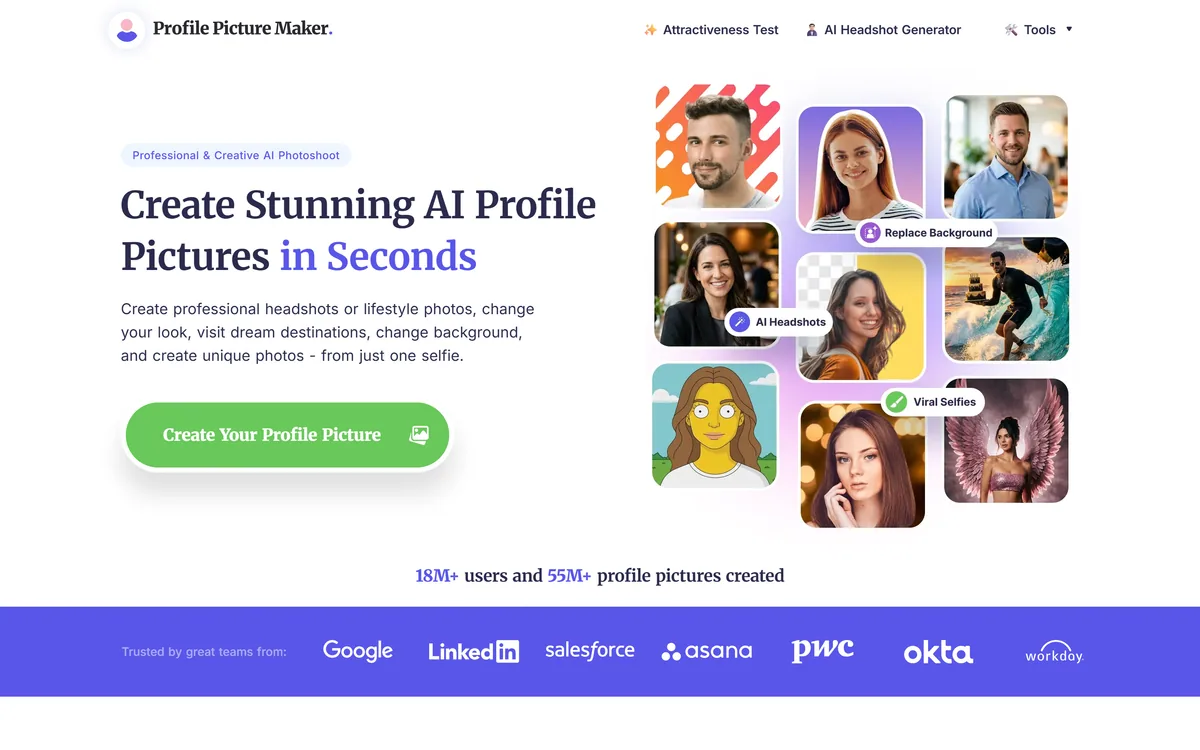 PFPMaker homepage showing the AI profile picture generator