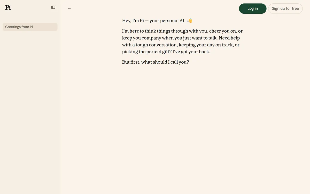 The Pi chat screen greeting a new user as a personal AI
