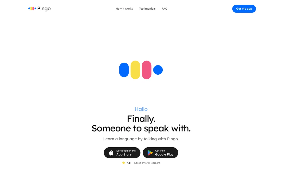 Pingo AI homepage showing conversational language learning