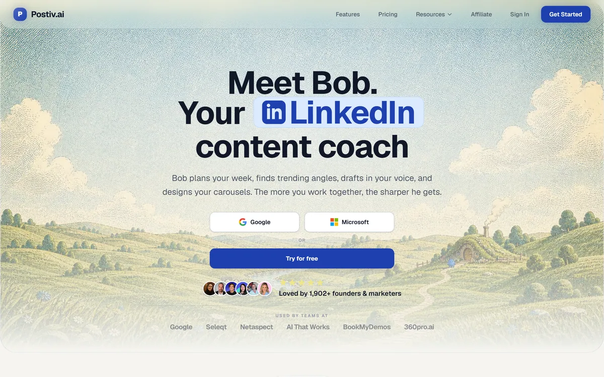 Postiv homepage showing its LinkedIn content coach