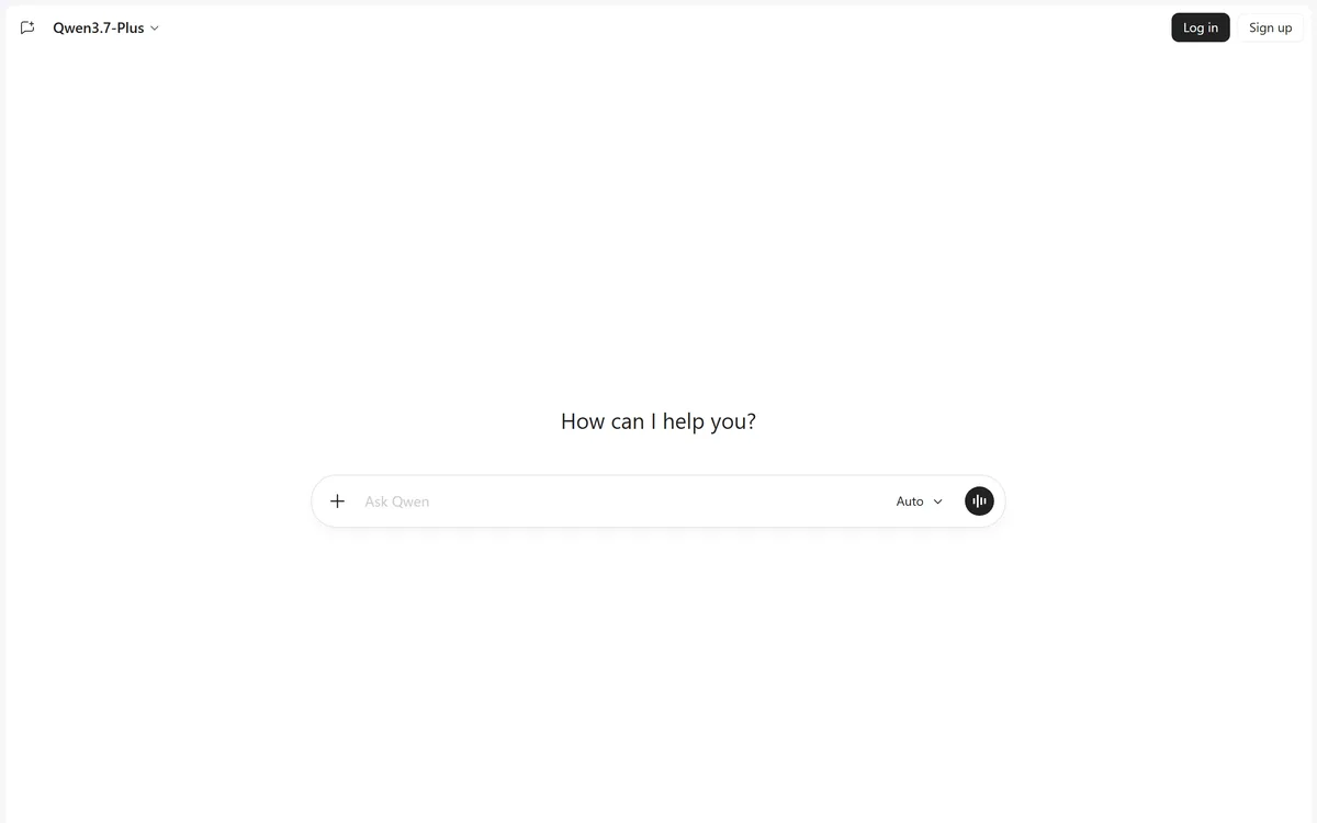 Qwen Chat interface showing the prompt box and model selector