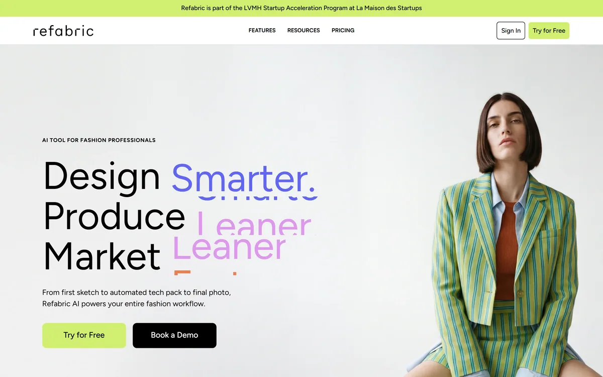 Refabric homepage showing the AI fashion design platform
