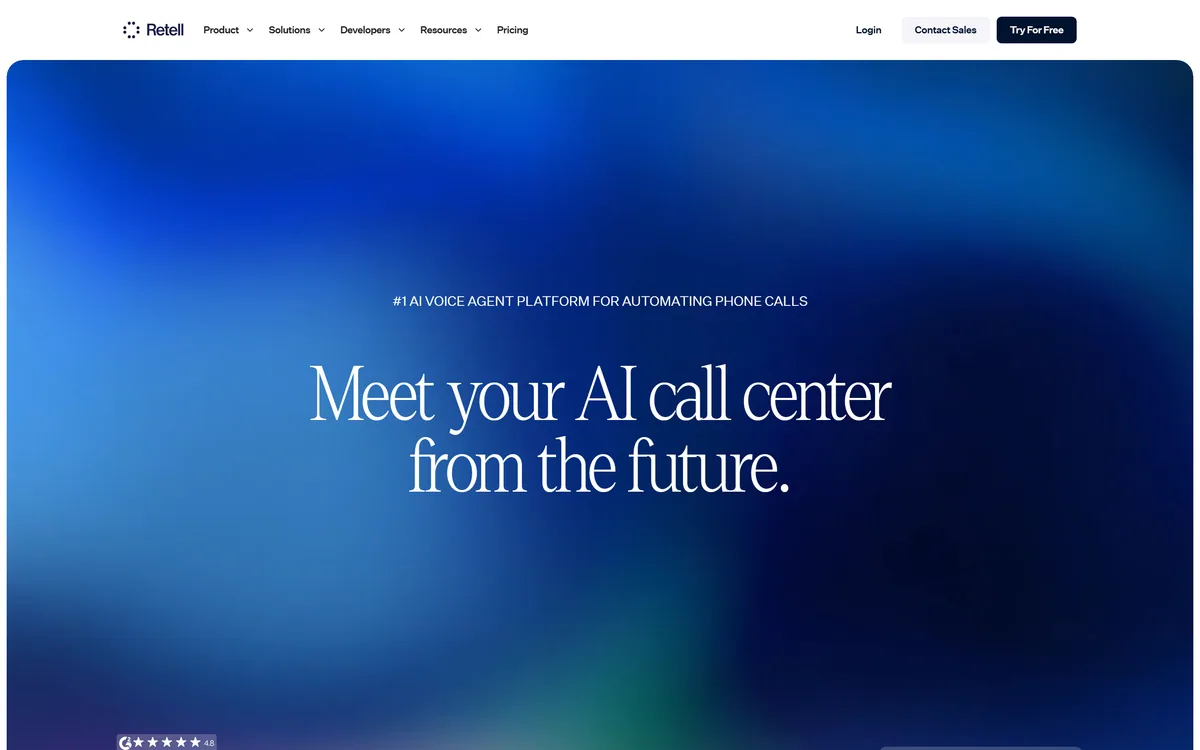 The Retell AI homepage describing an AI voice agent platform for phone calls