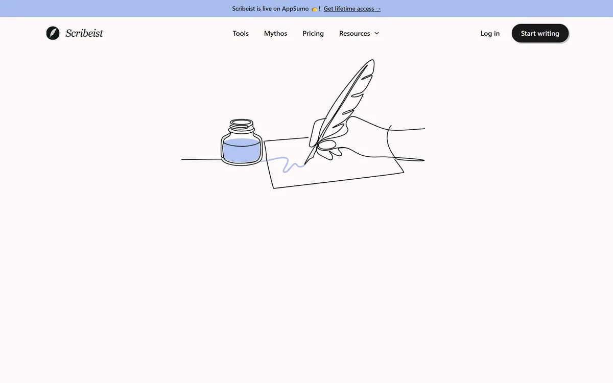 Scribeist homepage showing the AI writing workspace