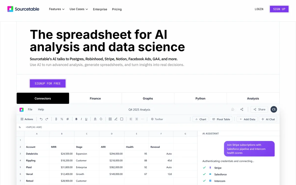 Sourcetable screenshot