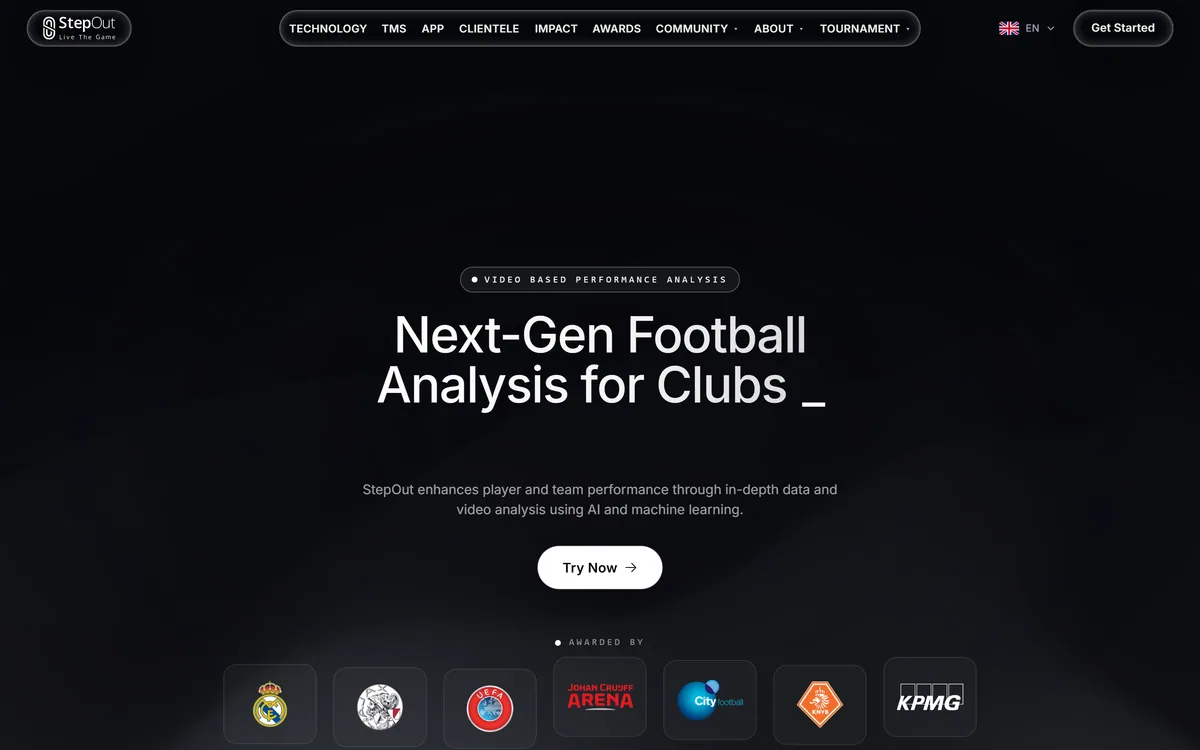StepOut's homepage describing AI-powered football match video analysis and performance insight