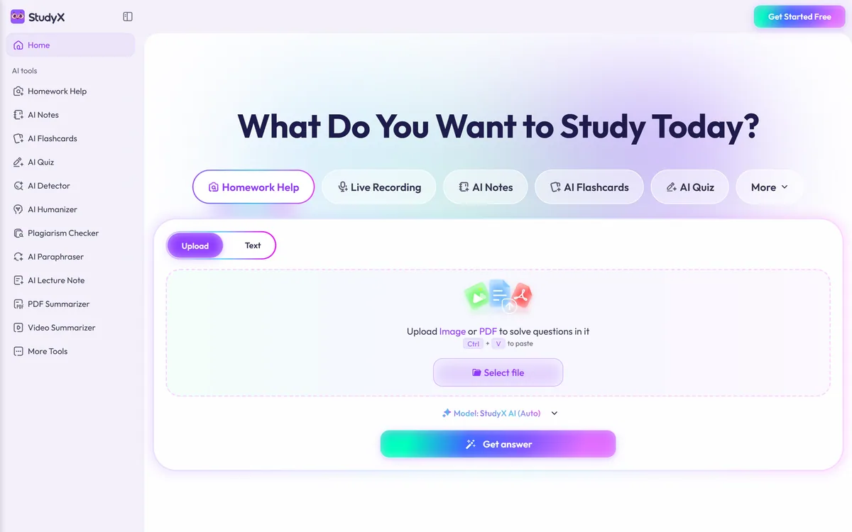 The StudyX homepage presenting an all-in-one AI study tool