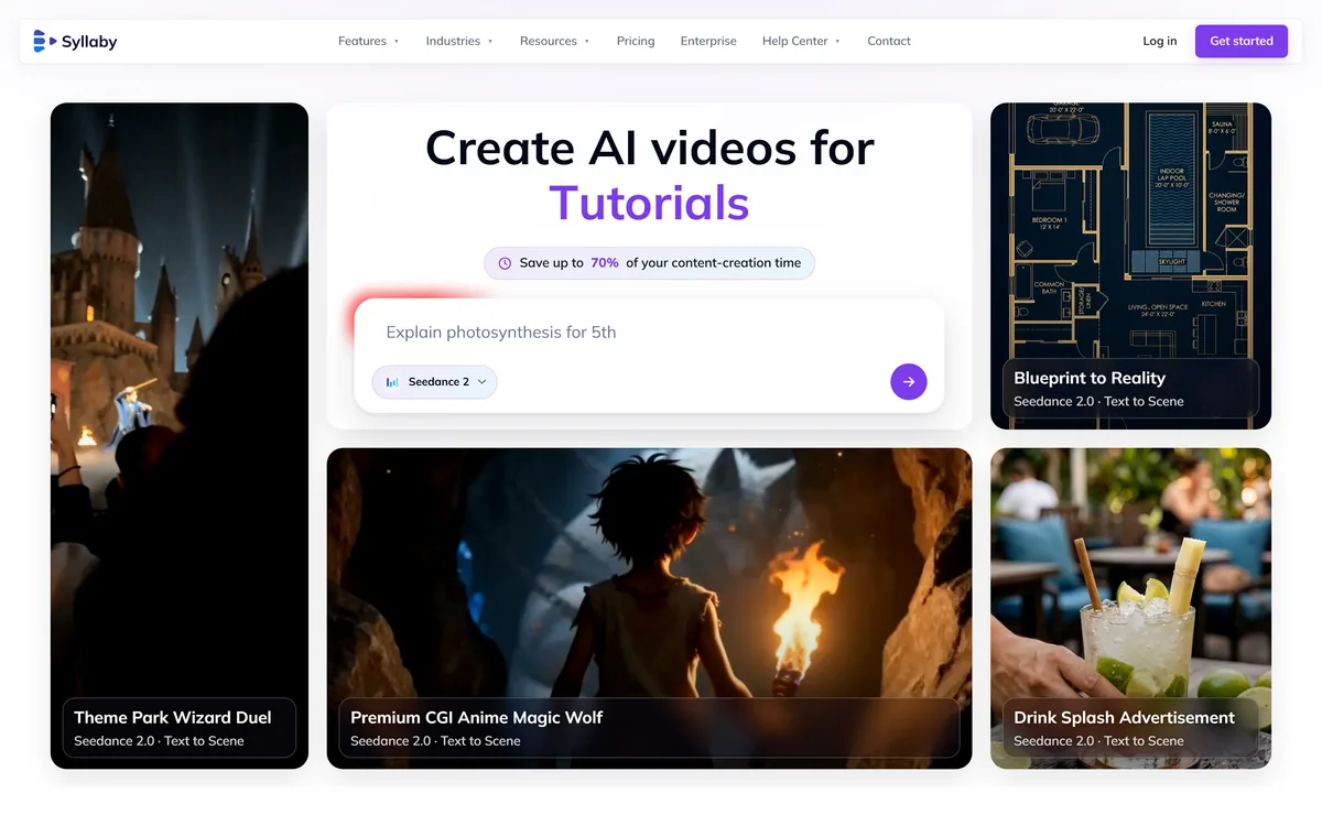 Syllaby homepage showing faceless video generation, AI avatars and content scheduling