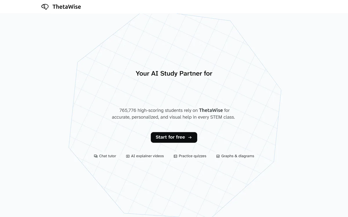 ThetaWise homepage showing its AI study partner for STEM classes