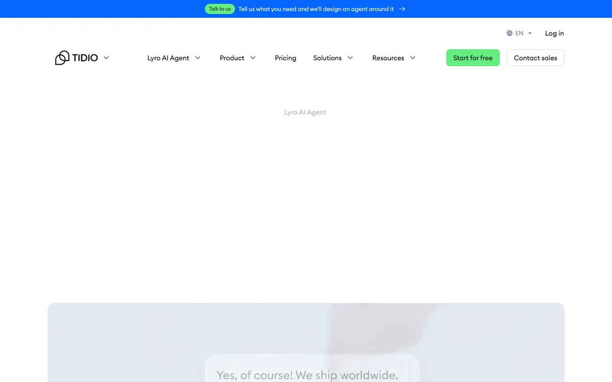 Tidio Lyro homepage showing its AI customer service agent