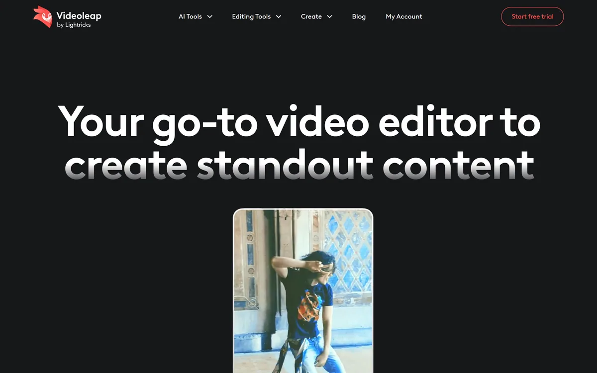 Videoleap homepage showing the video editor and AI tools