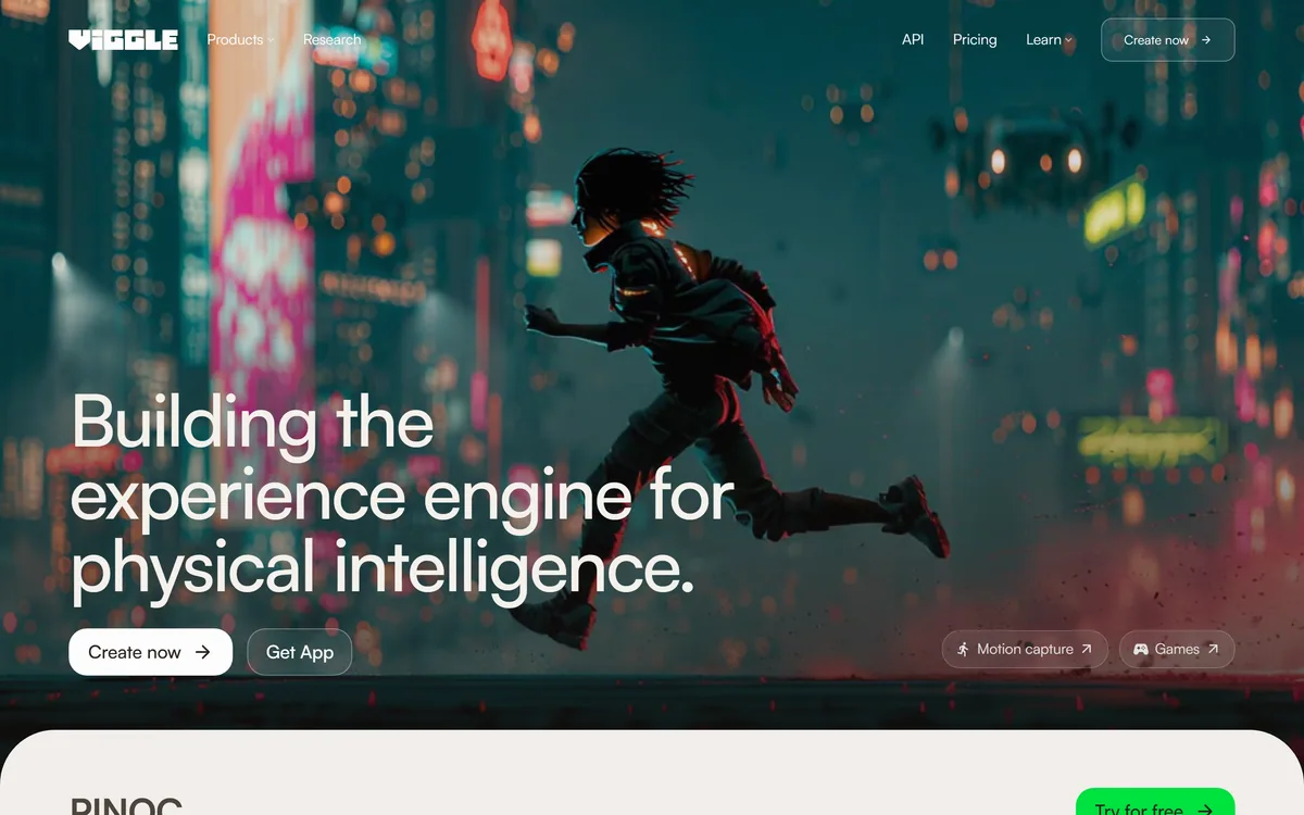 Viggle homepage presenting its spatial generative AI platform for character animation