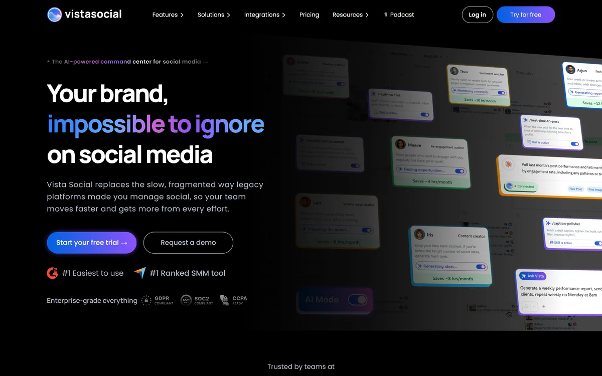 Vista Social homepage showing the social media management platform