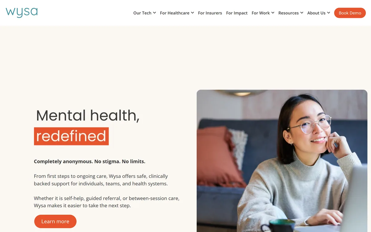 The Wysa homepage describing everyday mental health support